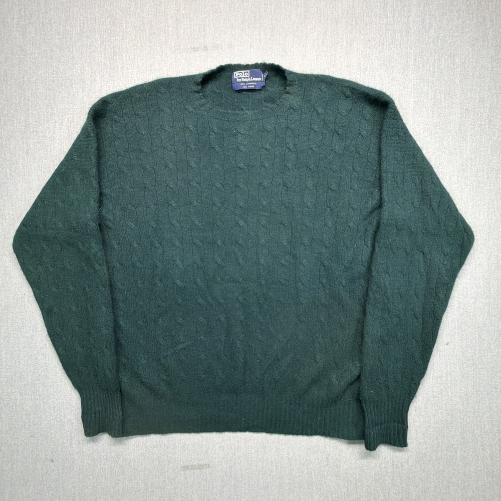 Polo Ralph Lauren Sweater Men 2XL Green Cable Knit 100% Cashmere Pullover Preppy